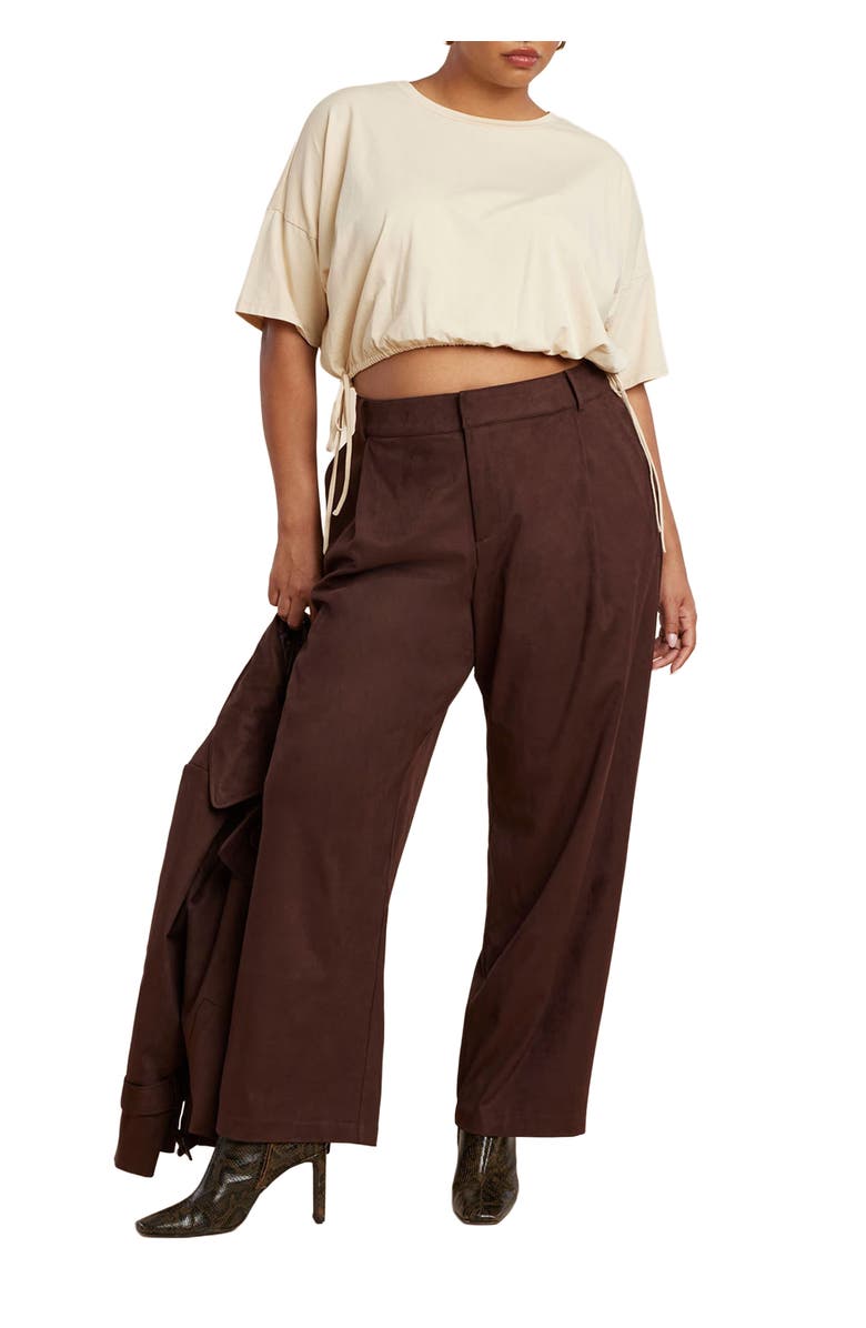 ELOQUII Faux Suede Wide Leg Pant, Main, color, Chicory Coffee