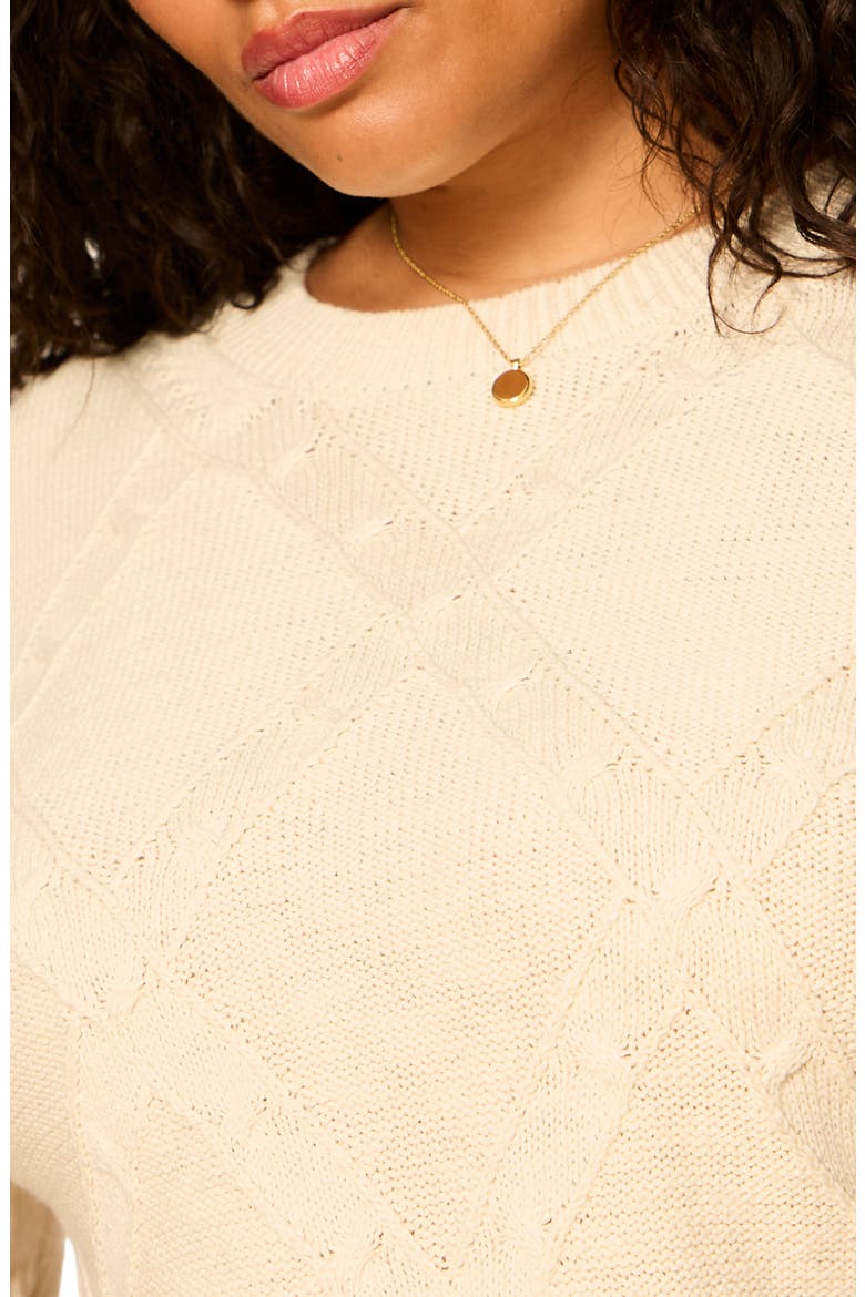 Diamond Stitch Cotton Sweater, Alternate, color, BONE WHITE