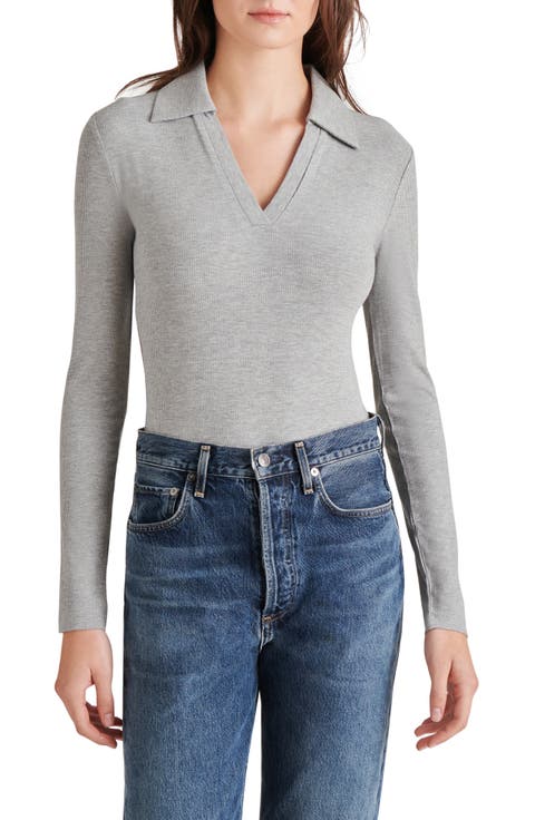 Johnny Collar Long Sleeve Ribbed Bodysuit