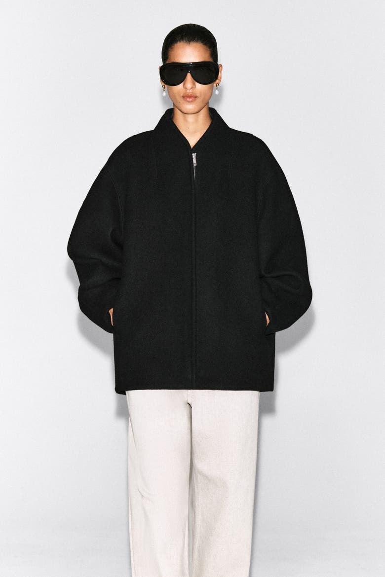 Sculpted Wool-Blend Zip-Up Jacket, Alternate, color, BLACK