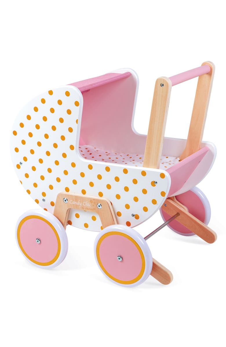 Janod Candy Chic Pram for Baby Doll, Alternate, color, Pink
