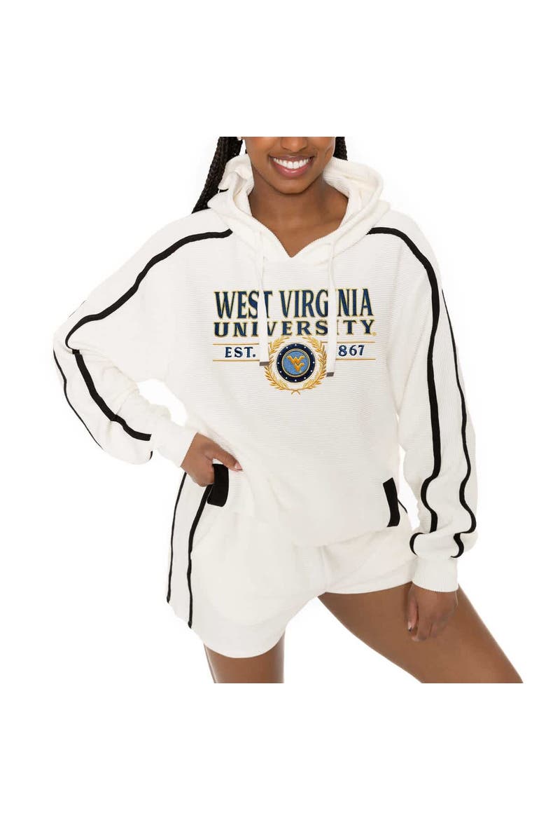 Women's Gameday Couture Cream West Virginia Mountaineers Down, Set, Go Pullover Hoodie and Shorts Set, Alternate, color, Cream