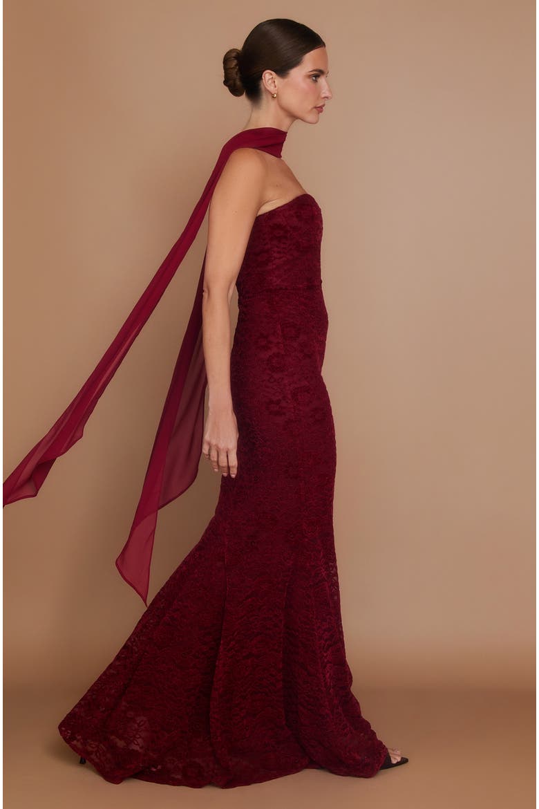Velvet Lace Corset Bandeau Maxi Dress, Alternate, color, Wine