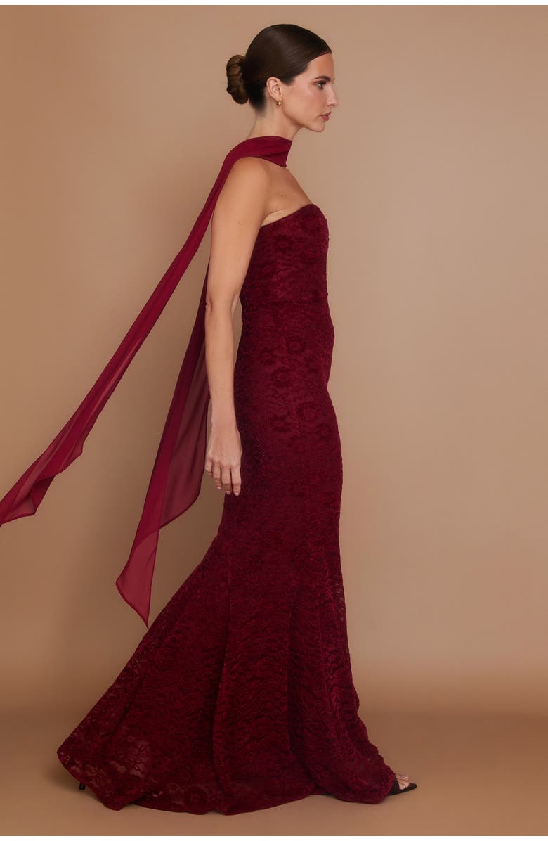 Six Stories Velvet Lace Corset Bandeau Maxi Dress, Alternate, color, Wine