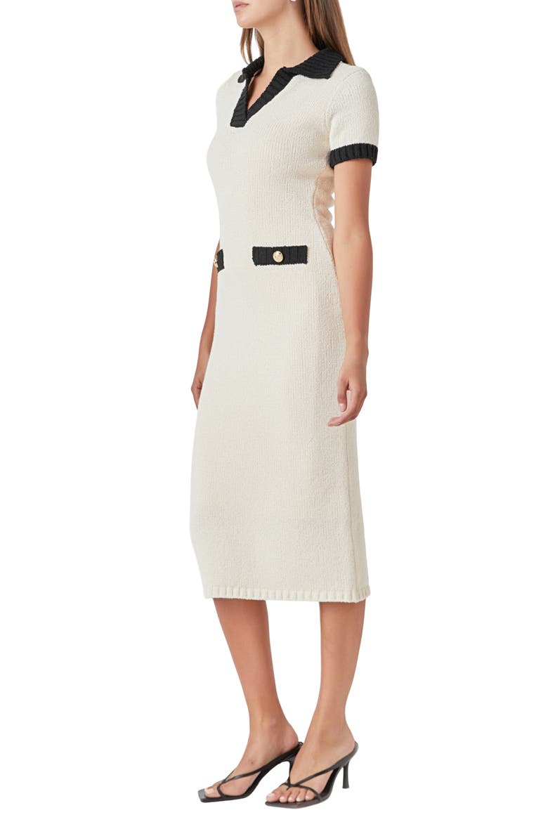 Contrast Trim Sweater Dress, Alternate, color, CREAM/ BLACK