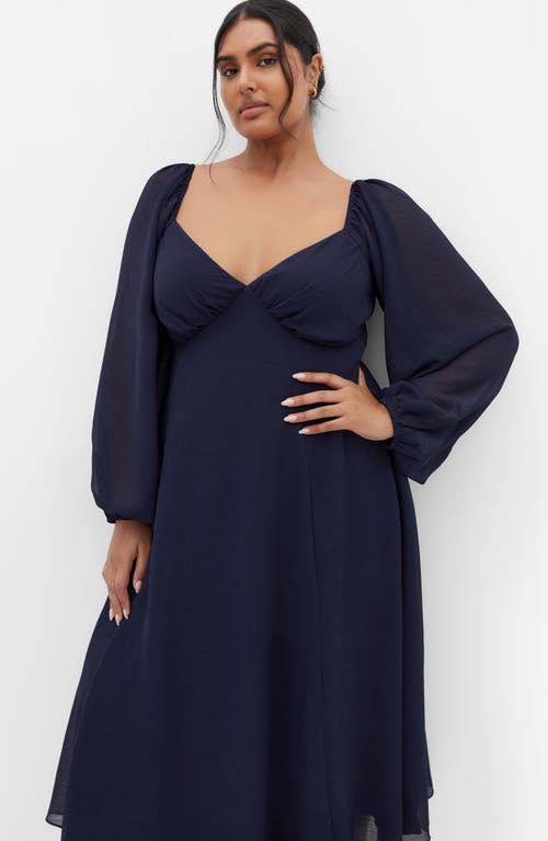 City Chic Flirty Long Sleeve Cocktail Midi Dress In Navy