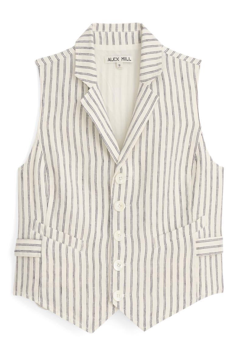 Mathilde Stripe Linen Vest, Alternate, color, NAVY DOUBLE STRIPE