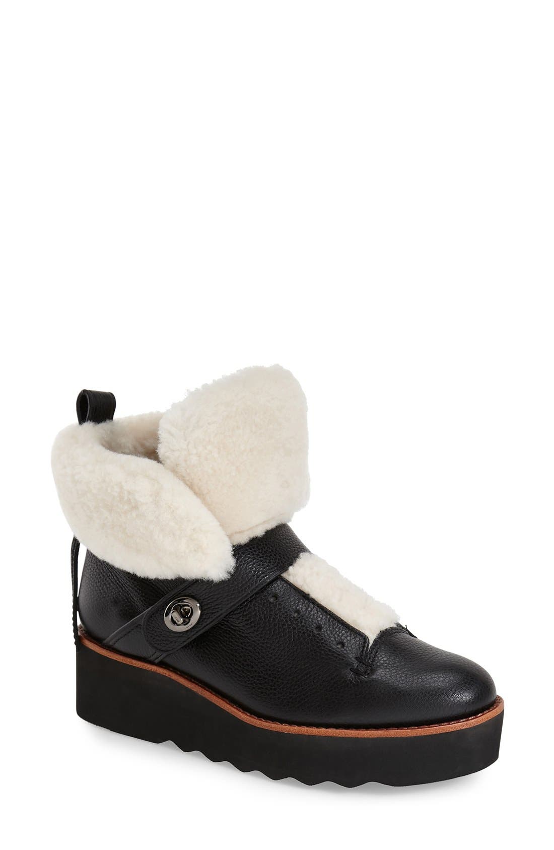 'Urban Hiker' Genuine Shearling Boot, Main, color, BLACK/ NATURAL