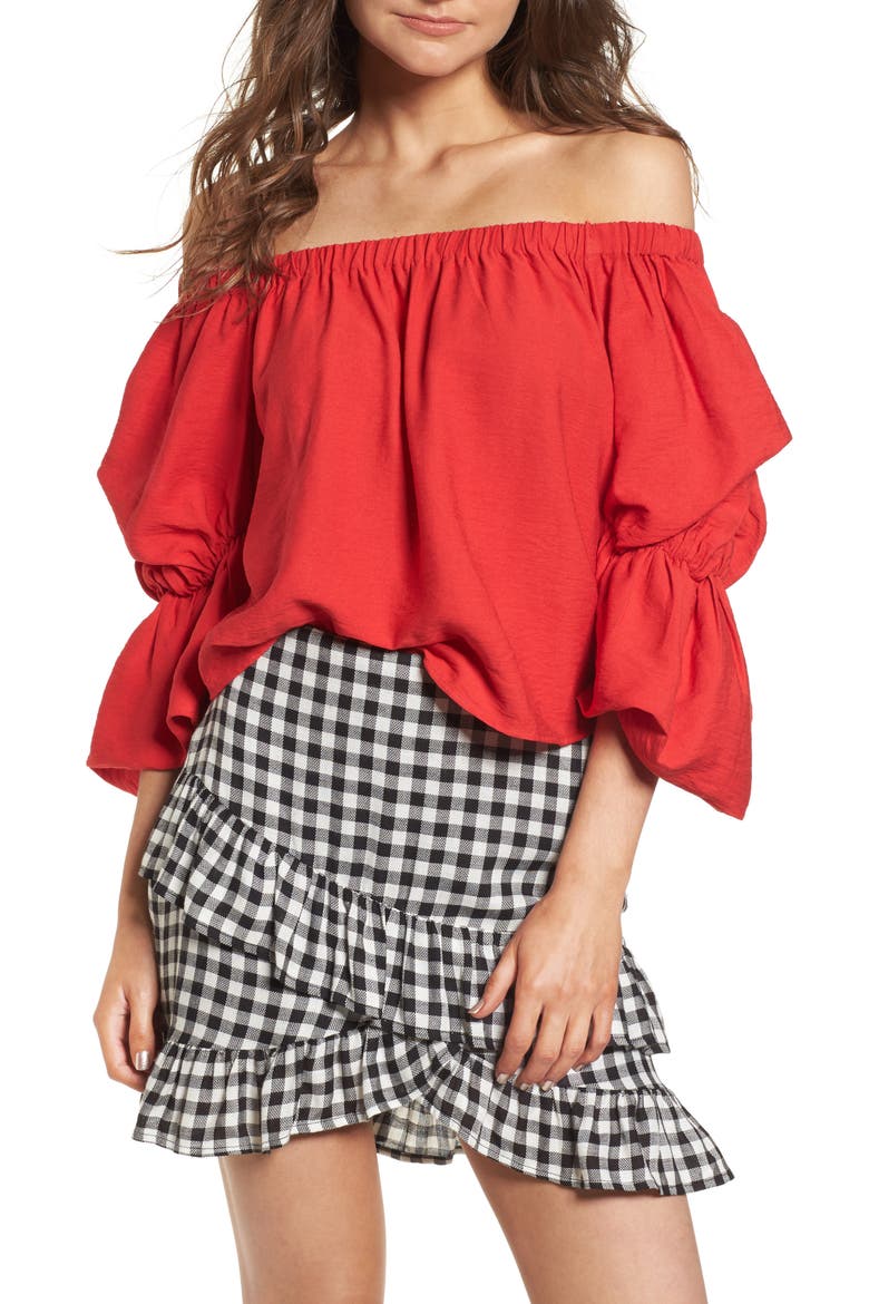 Puff Sleeve Off the Shoulder Top, Main, color, RED