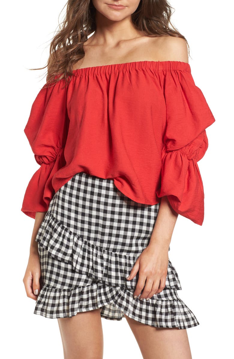All in Favor Puff Sleeve Off the Shoulder Top, Main, color, 