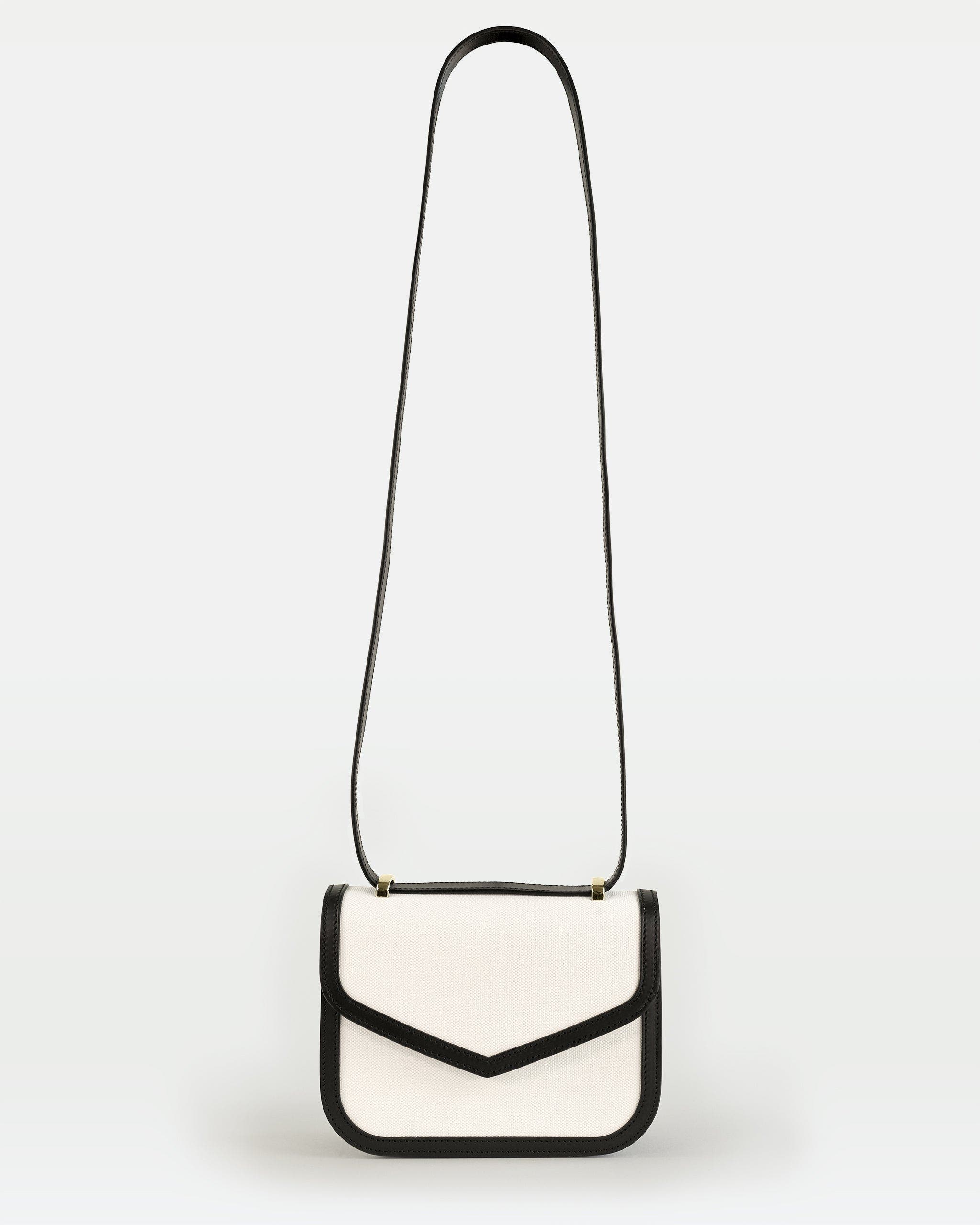 Modher Maya Crossbody Bag In Vegetable Calfskin Leather And Canvas, Alternate, color, Black + White