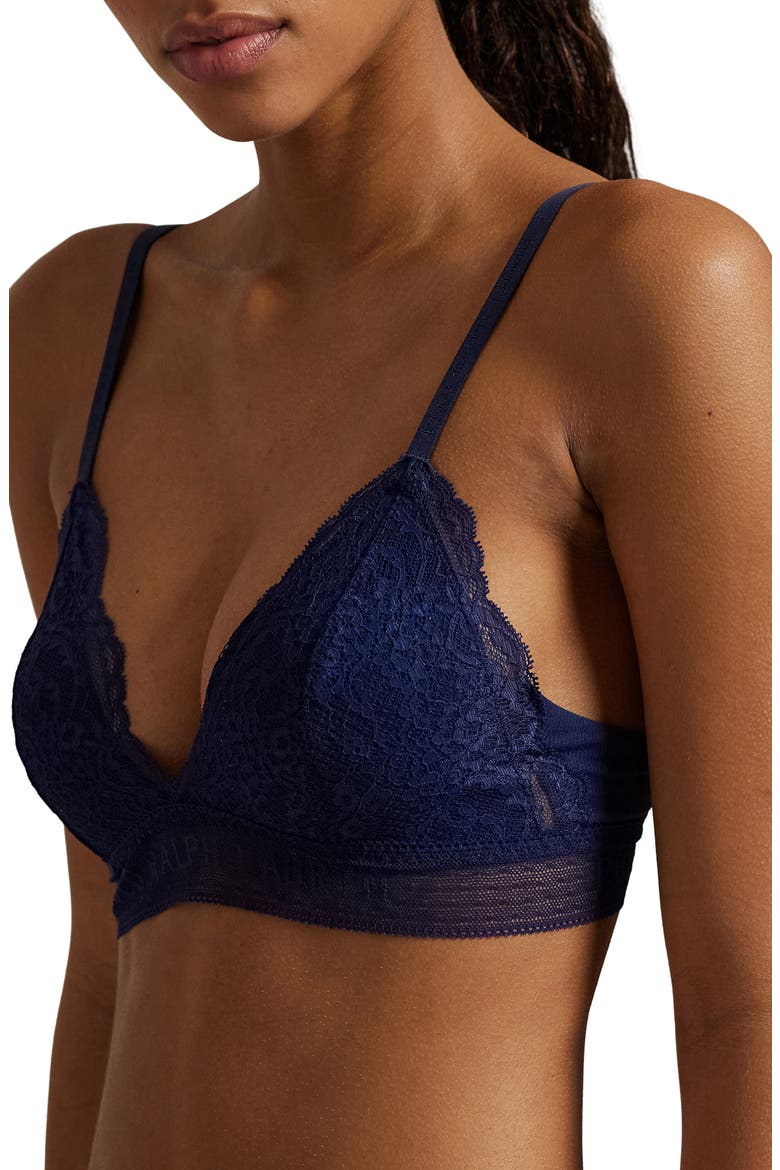 Lace & Stretch Cotton Rib Triangle Bralette, Alternate, color, NAVY