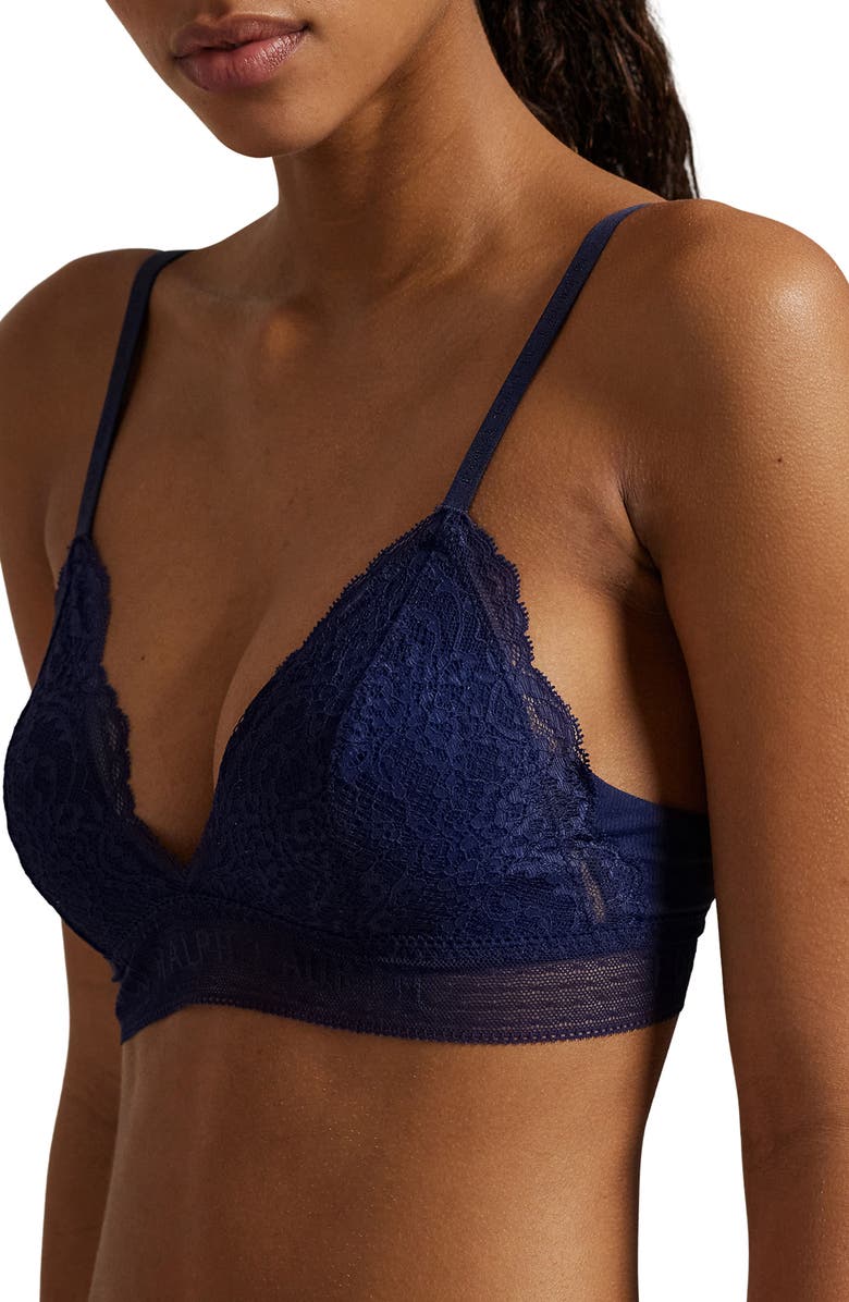 Polo Ralph Lauren Lace 
Stretch Cotton Rib Triangle Bralette, Alternate, color, Navy