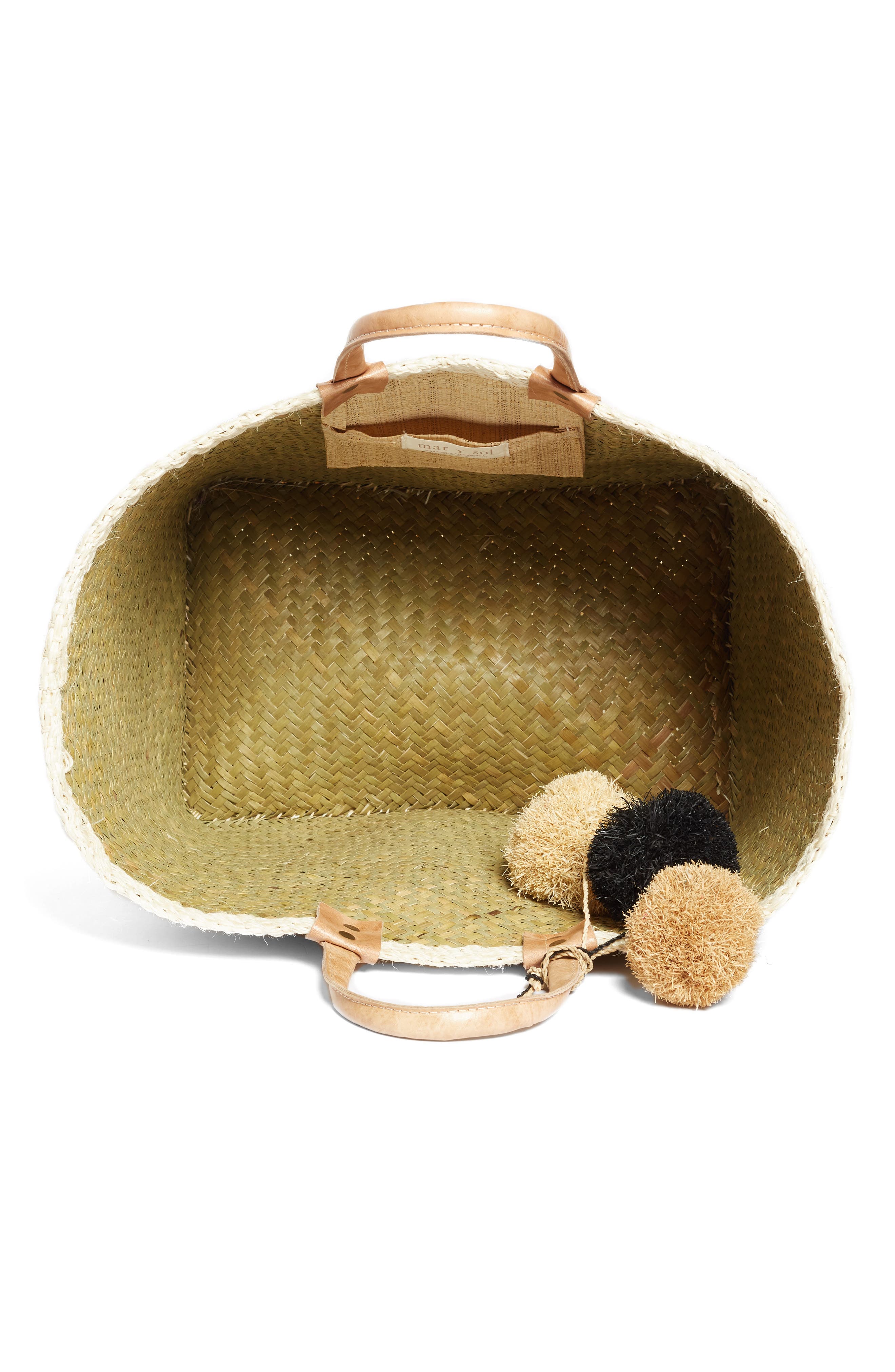 Mar y Sol 'Capri' Woven Tote with Pom Charms, Alternate, color, 