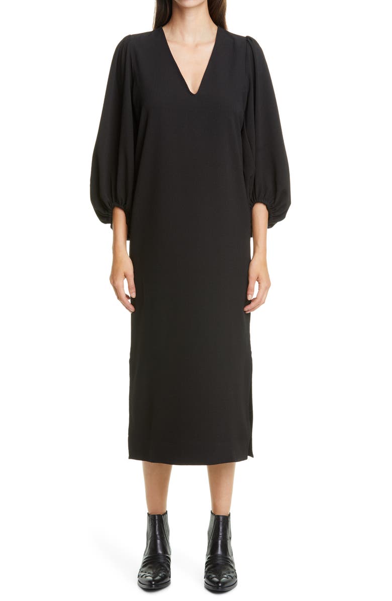 Ganni Balloon Sleeve Crêpe Dress, Main, color,