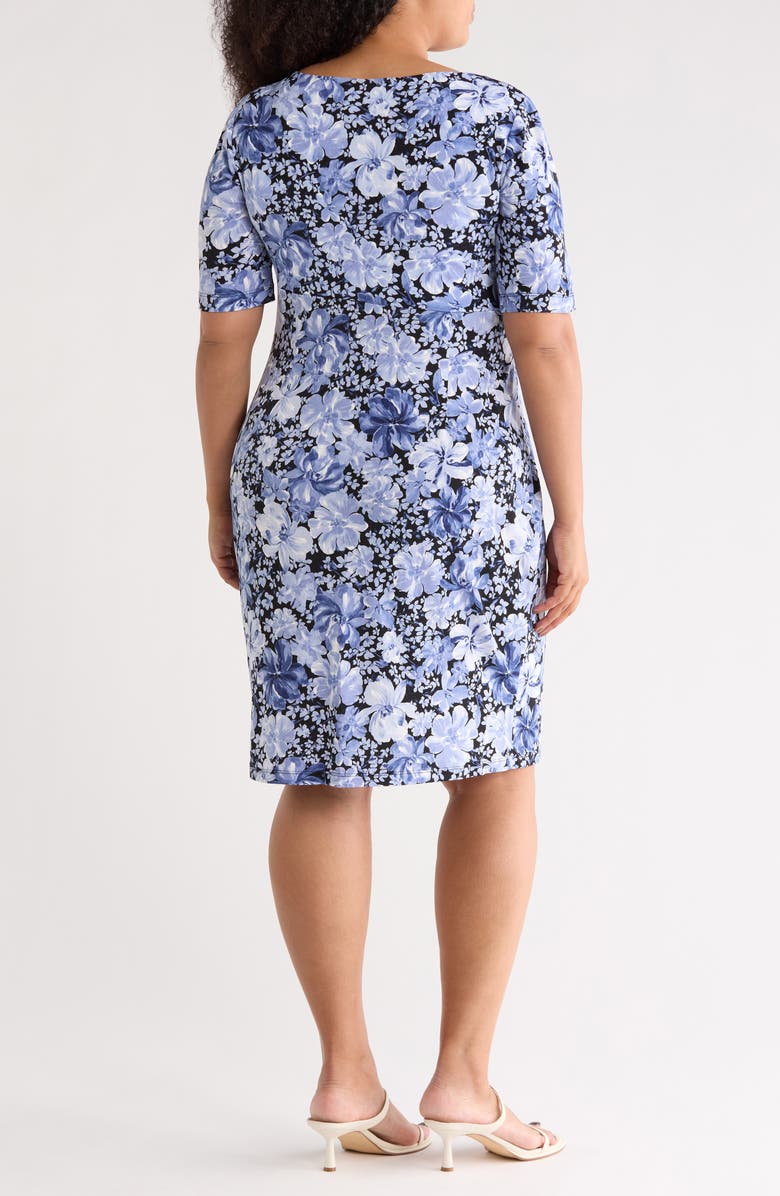 Connected Apparel Floral Gathered Midi Dress, Alternate, color, Blue