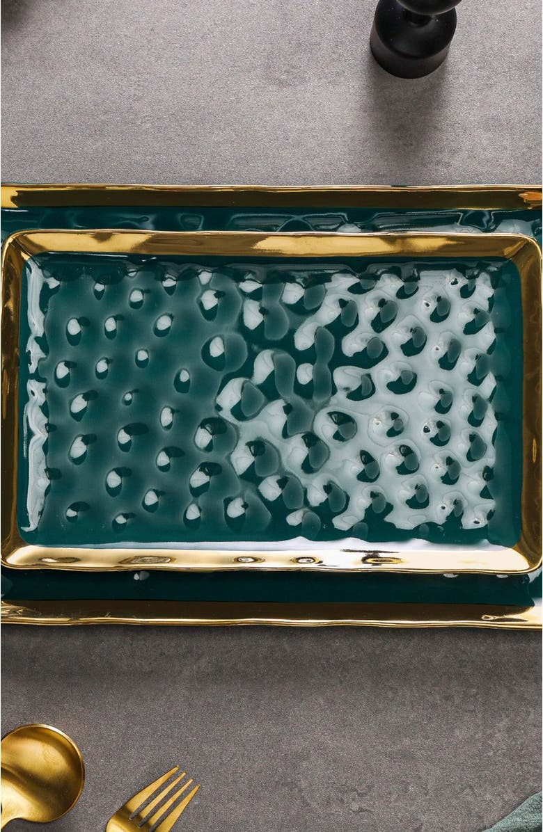 Stone Lain Florian Porcelain 2-Piece Serving Rectangular Plate Set, Alternate, color, Green