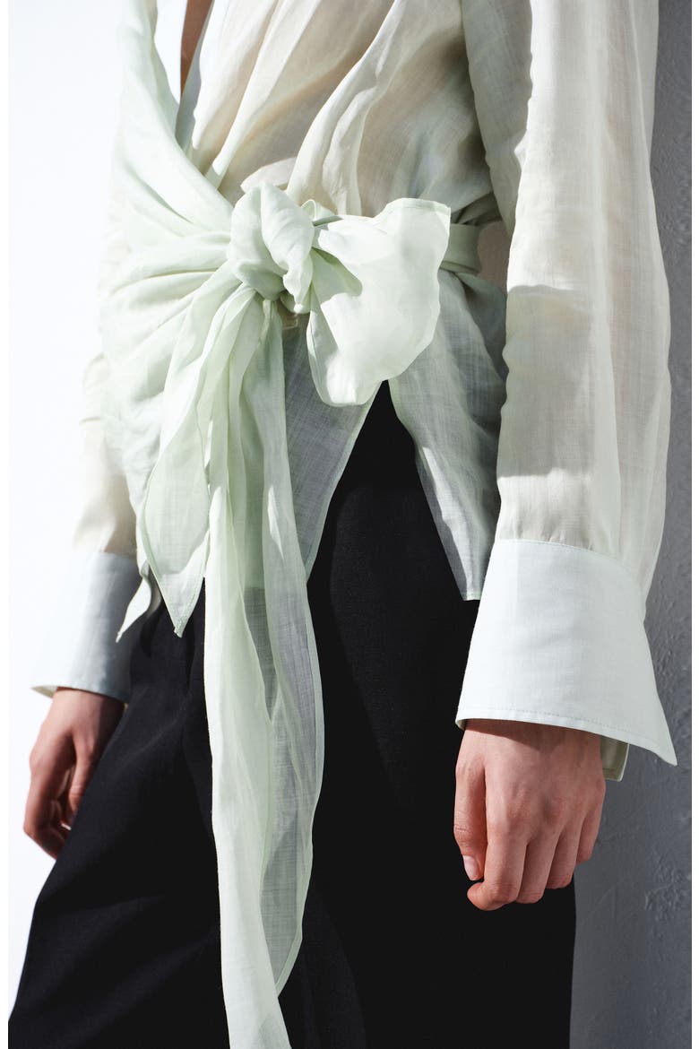 Faux Wrap Woven Shirt, Alternate, color, GREEN