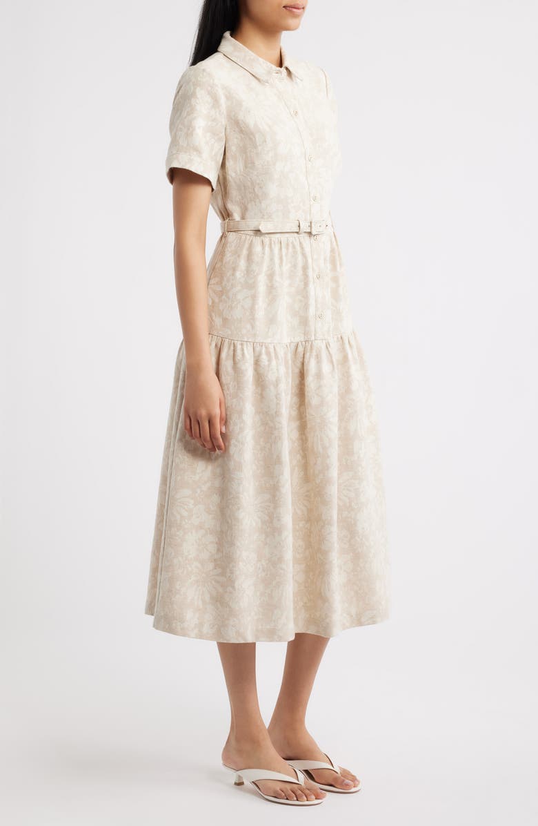 Eliza J Floral Print Cotton Blend Shirtdress, Alternate, color, Oatmeal