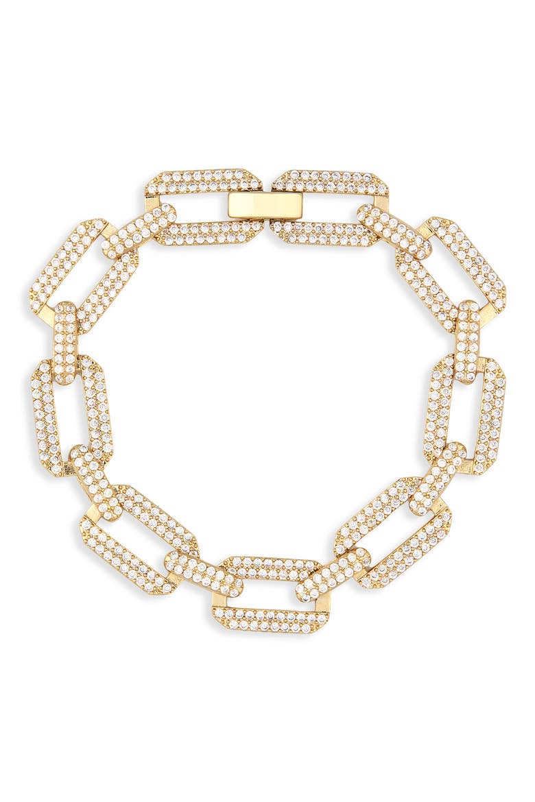 Prestige Pavé Cubic Zirconia Chain Bracelet, Main, color, GOLD