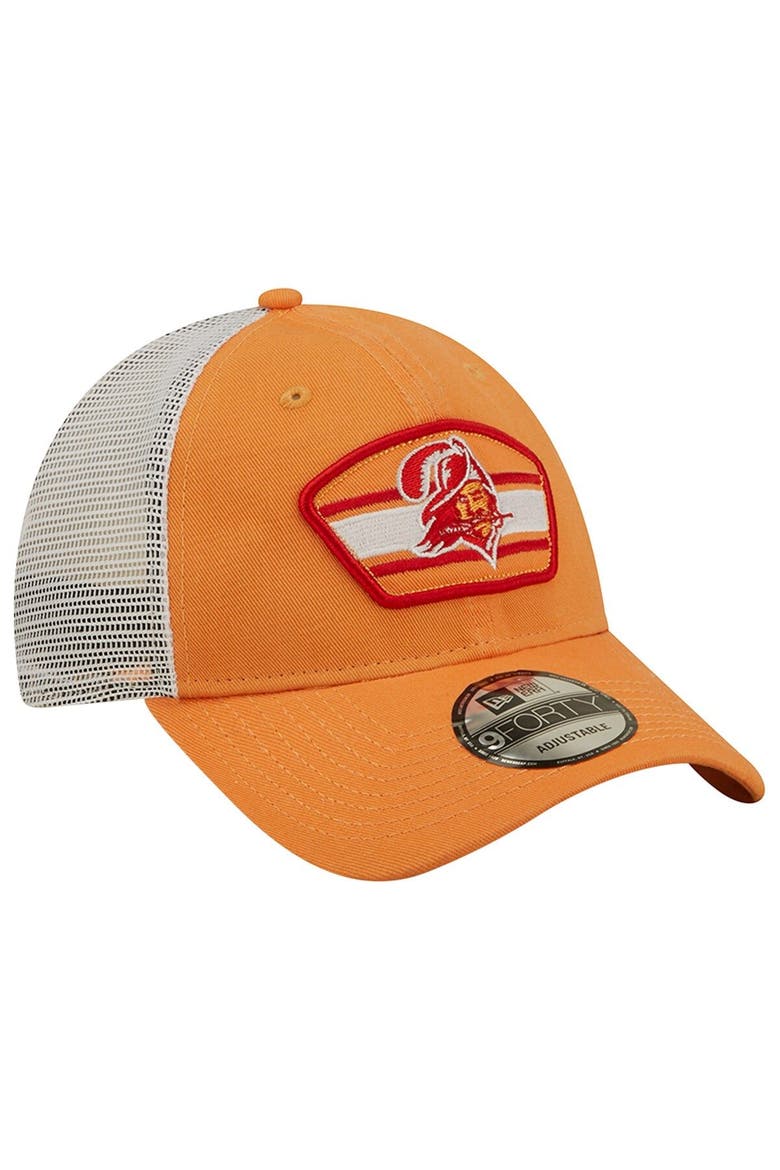 Men's New Era Orange/White Tampa Bay Buccaneers Logo Patch Trucker 9FORTY Snapback Hat, Alternate, color, Orange
