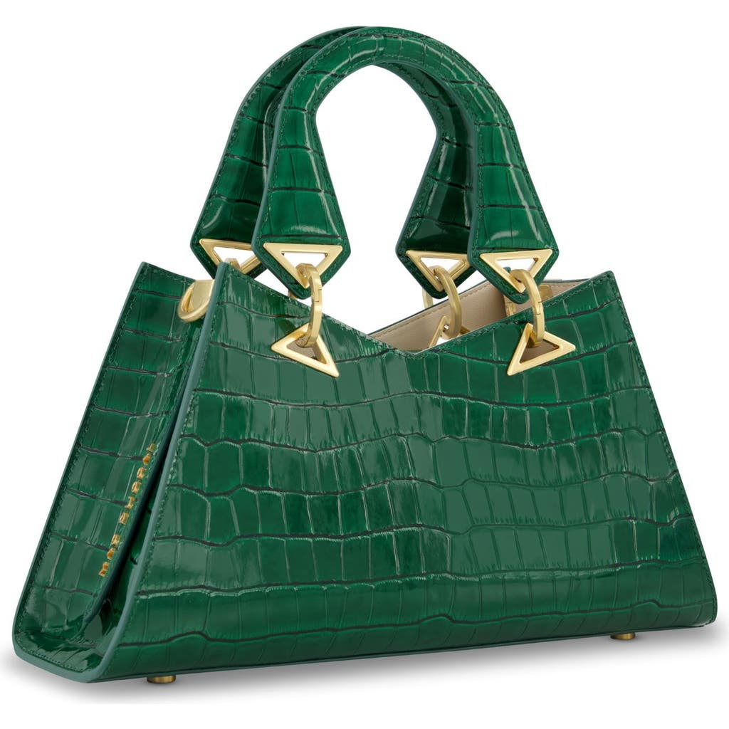 Mac Duggal Gold Plated Hardware Crocodile Embossed Leather Handbag in Deep Green