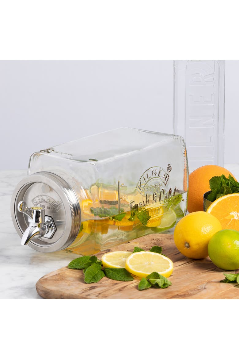 Glass Beverage Fridge Dispenser, 102oz Slim Drink Jar with Tap, Alternate, color, Clear