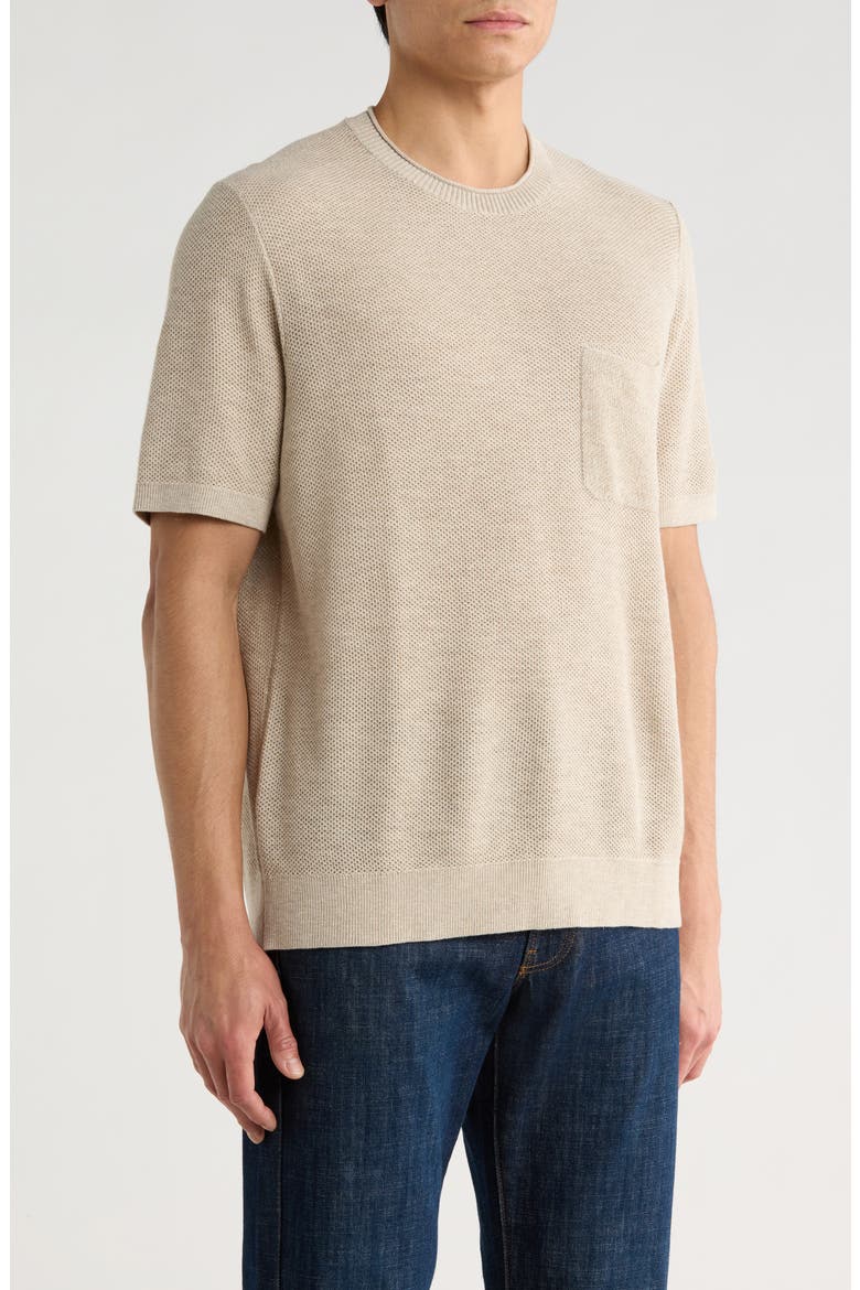 Salthill Short Sleeve Cotton & Linen Piqué Sweater, Alternate, color, OATMEAL HEATHER
