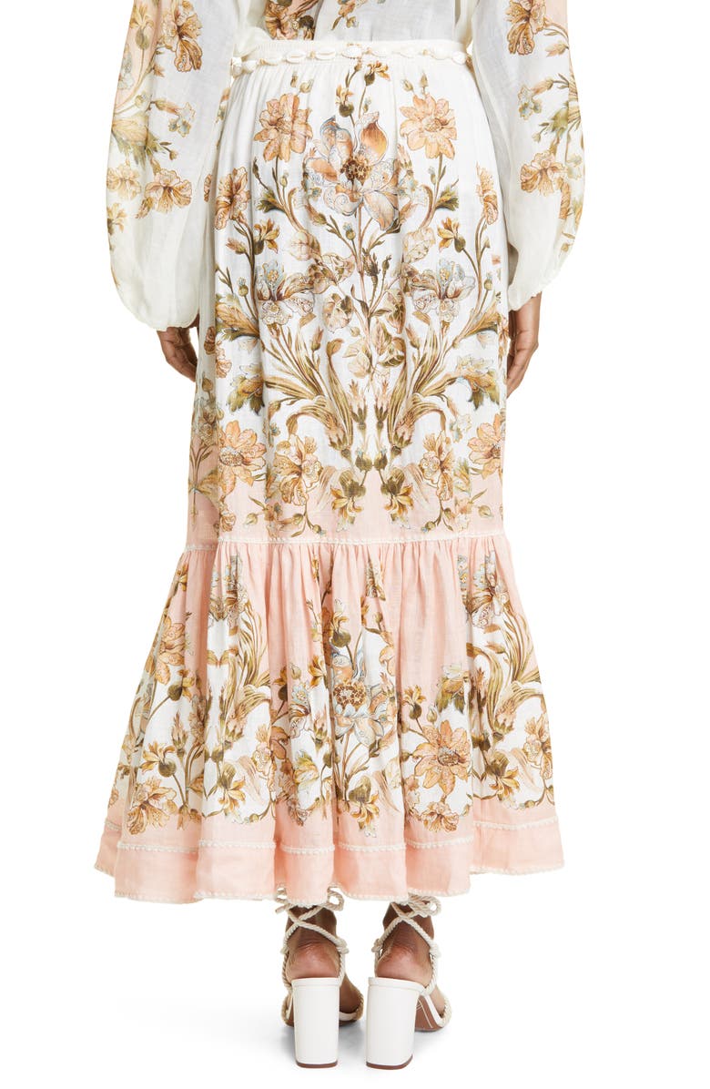 Zimmermann Chintz Floral Tiered Linen Skirt, Alternate, color,