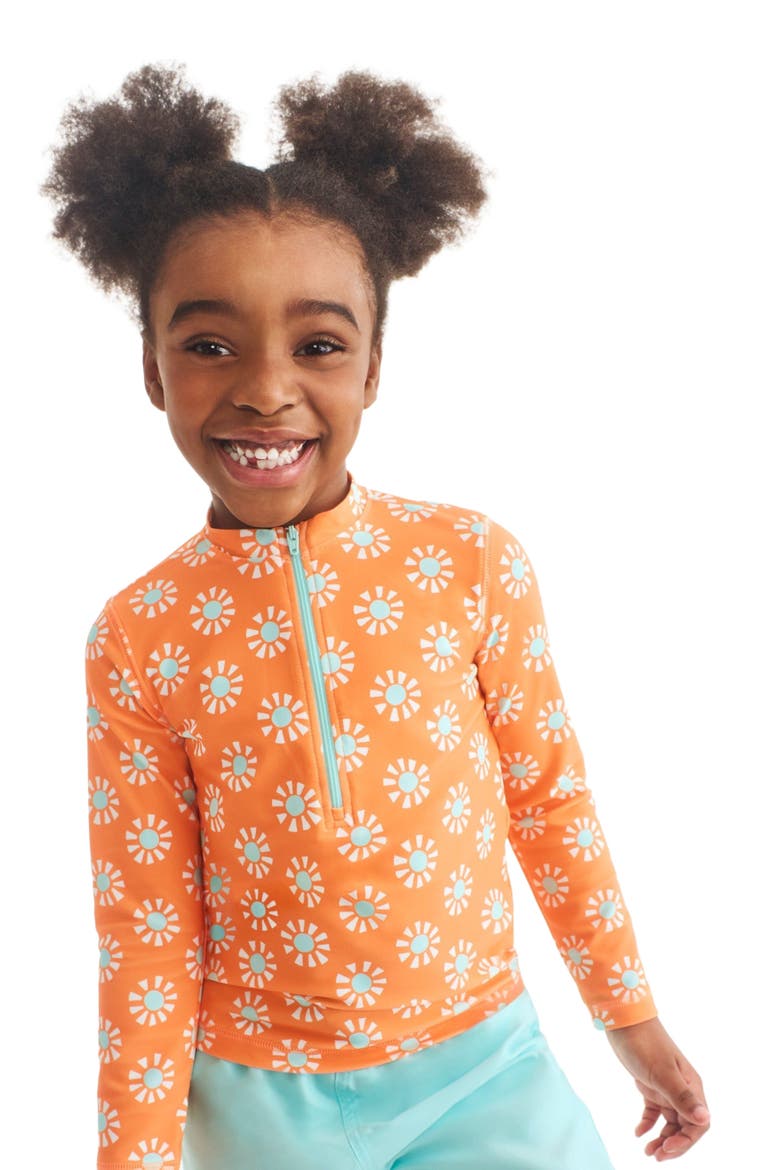 Kids Long Sleeve Half-Zip Rash Guard In Cutout Suns, Alternate, color, Cantaloupe Cutout Suns