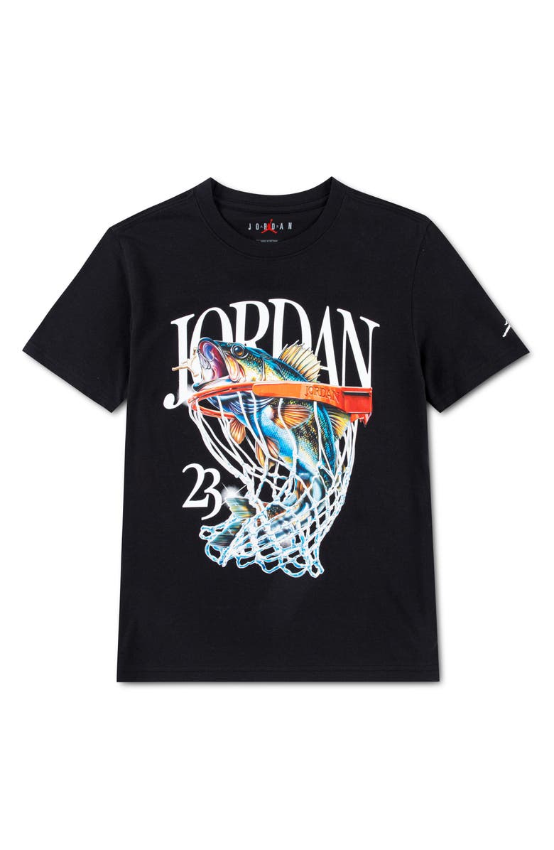 Jordan Kids' Catch of the Day Graphic Cotton Blend T-Shirt, Main, color, Black