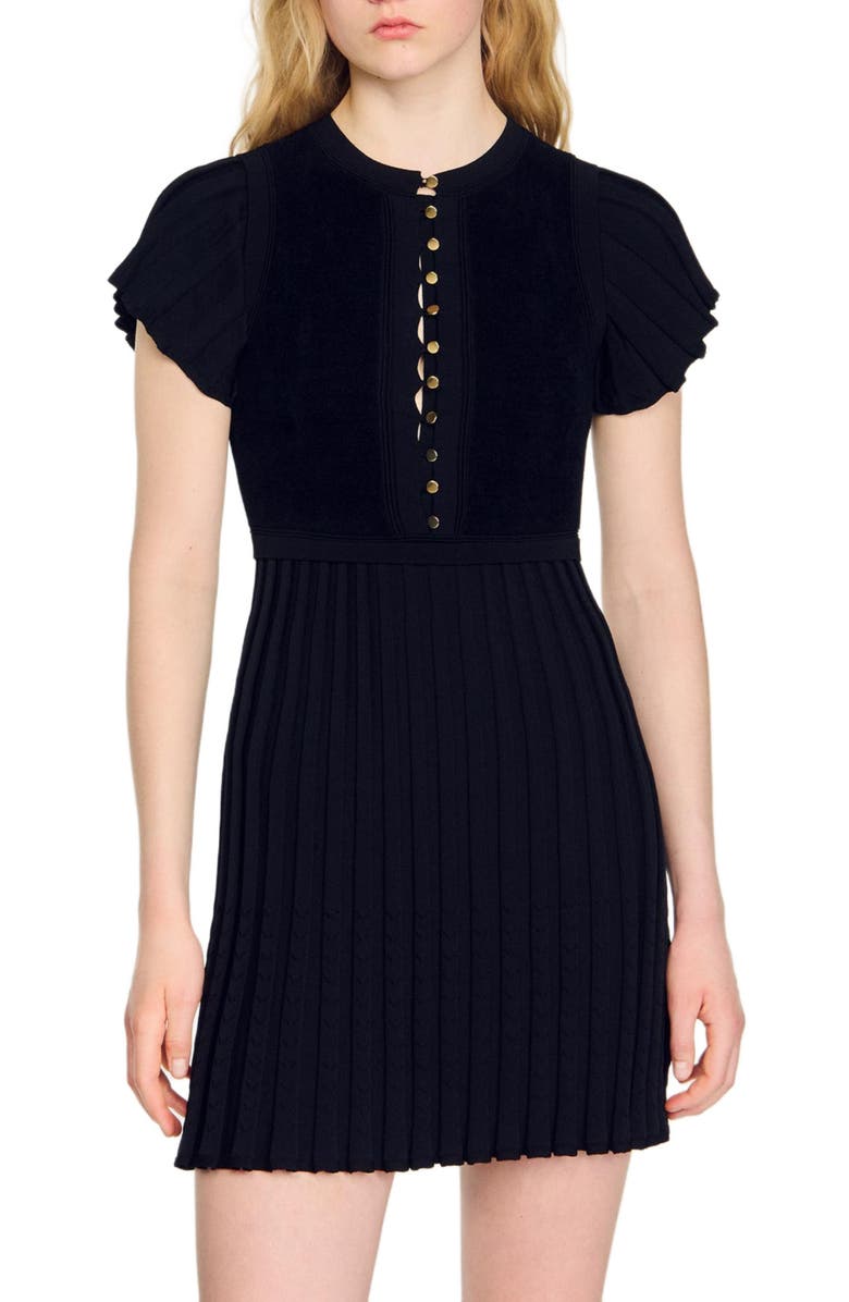 SANDRO Pleated knit dress, Alternate, color, 