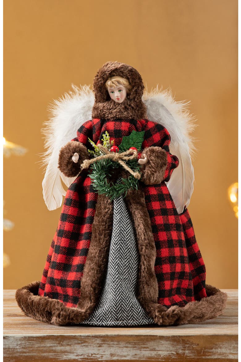 12"H Faux Fur Angel Tree Top, Alternate, color, Red