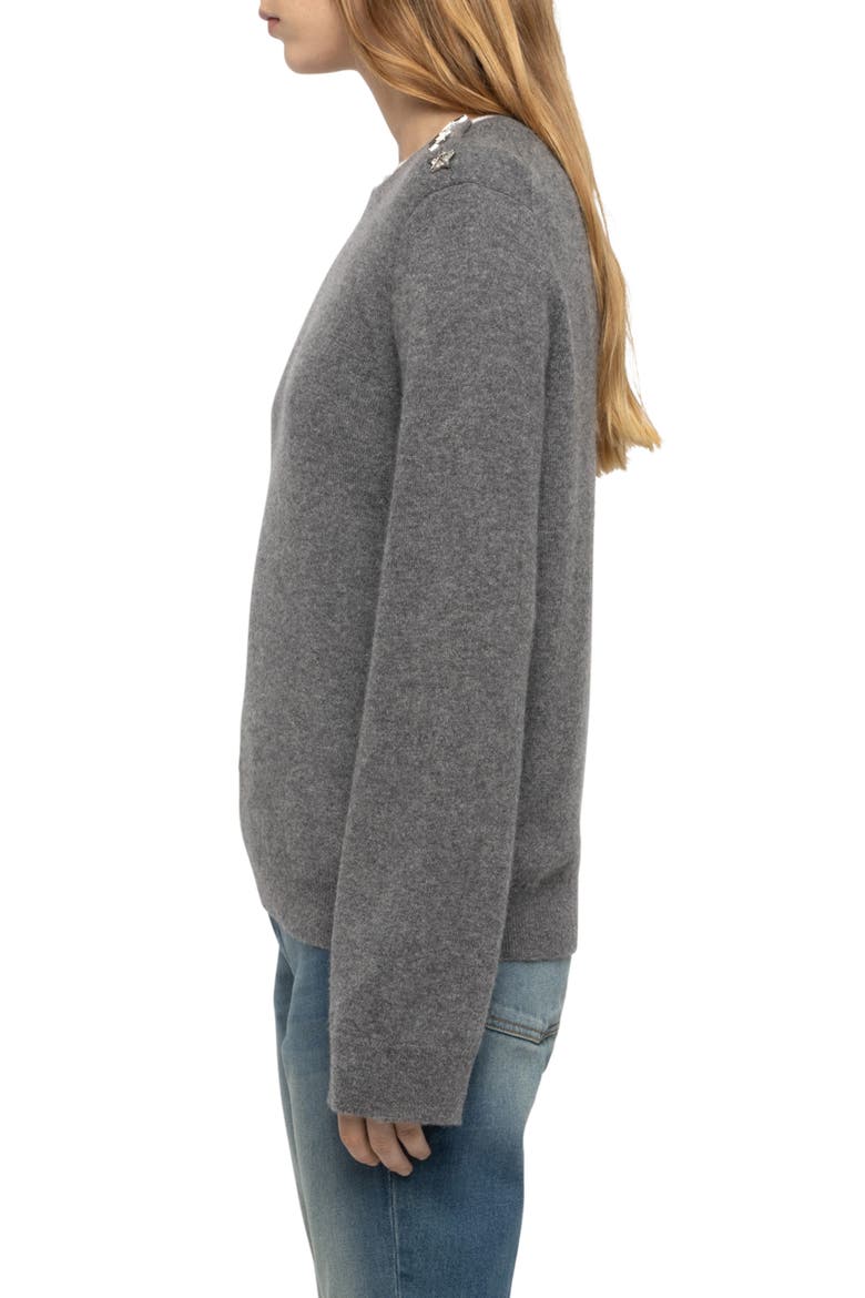 Cara Star Detail Cashmere Sweater, Alternate, color, MEDIUM GREY