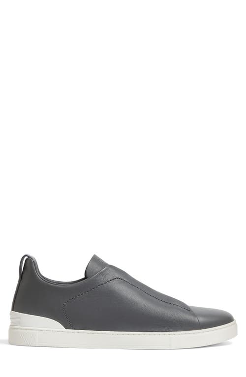 Zegna Leather Sneakers In Gray