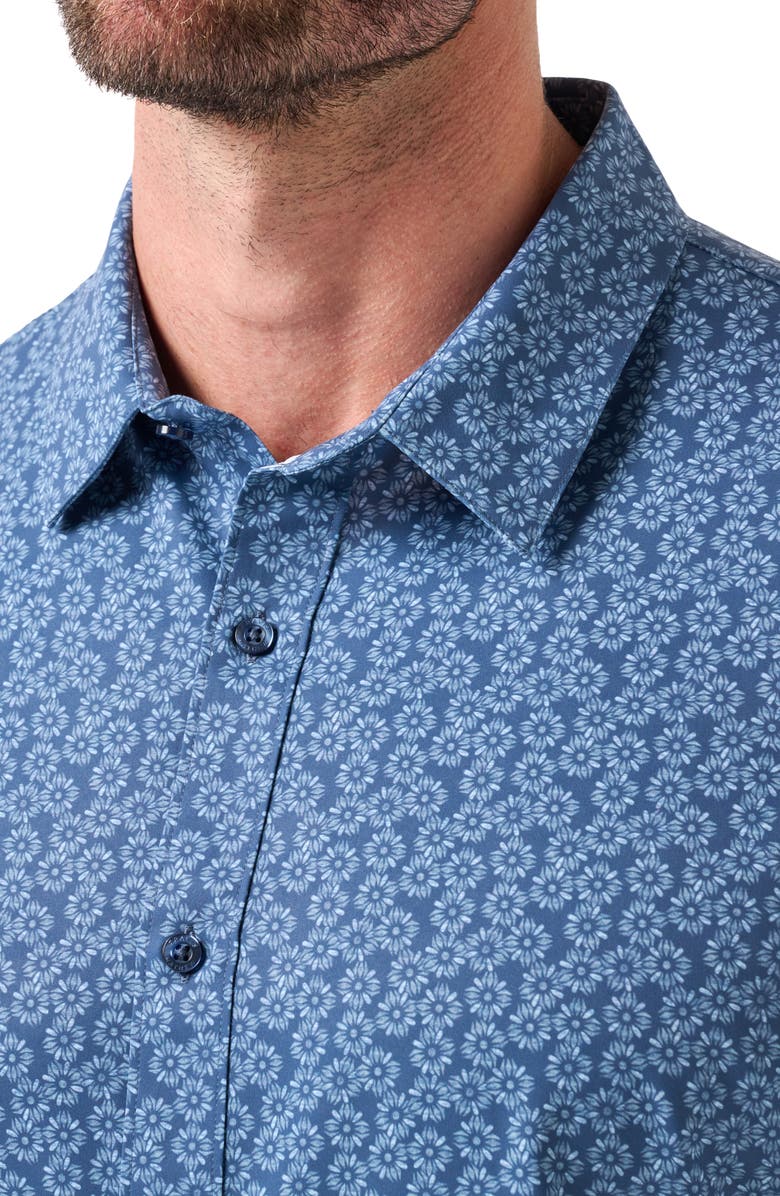 TravisMathew Techwoven Sunlight Floral Short Sleeve Performance Button-Up Shirt, Alternate, color, Bering Sea