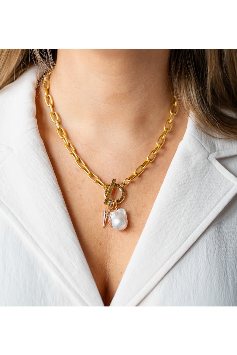 Marquise & Pearl Toggle Necklace, Alternate, color, Gold