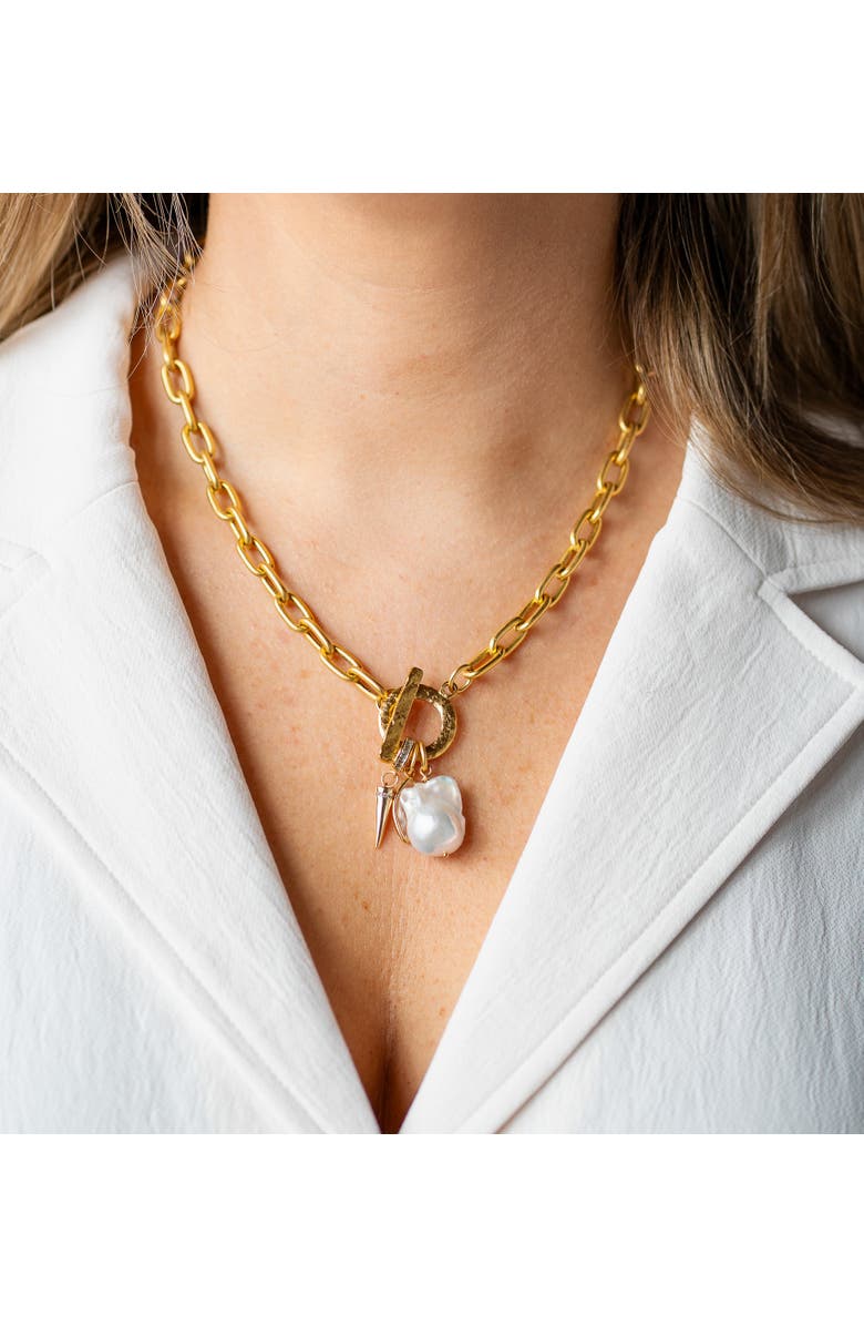Loni Paul Jewelry Marquise & Pearl Toggle Necklace, Alternate, color, Gold