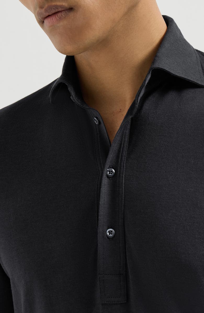 Brunello Cucinelli Silk and cotton lightweight jersey long sleeve polo with shirt-style collar, Alternate, color, Navy Blue