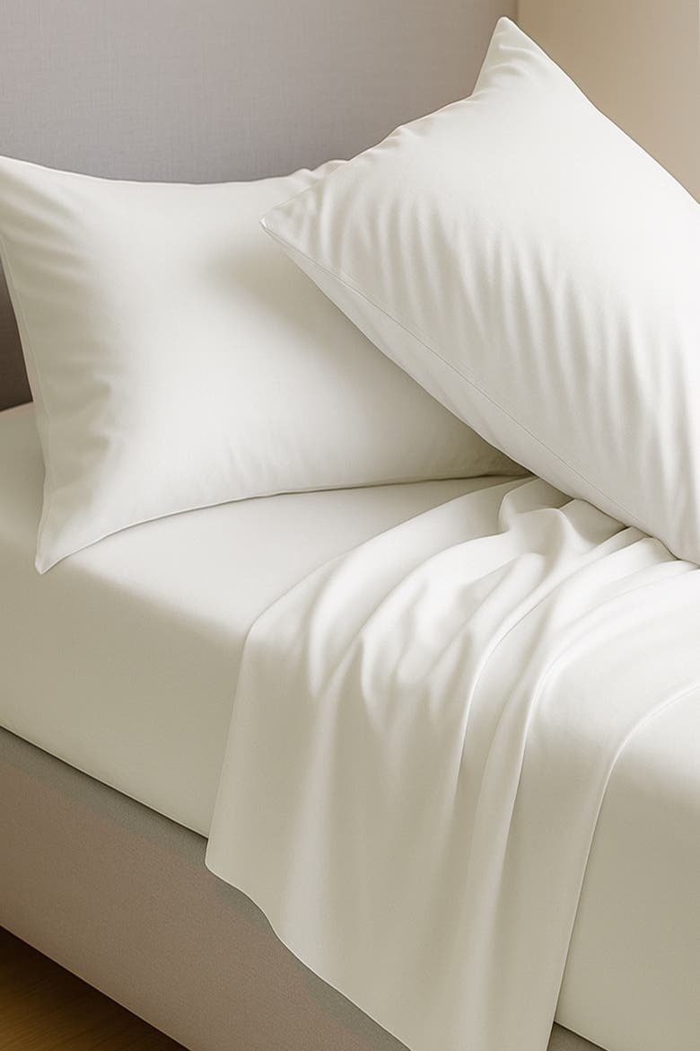 Melange Viscose Cotton Sheet Set - Breathable & Cozy Comfort, Main, color, Snow