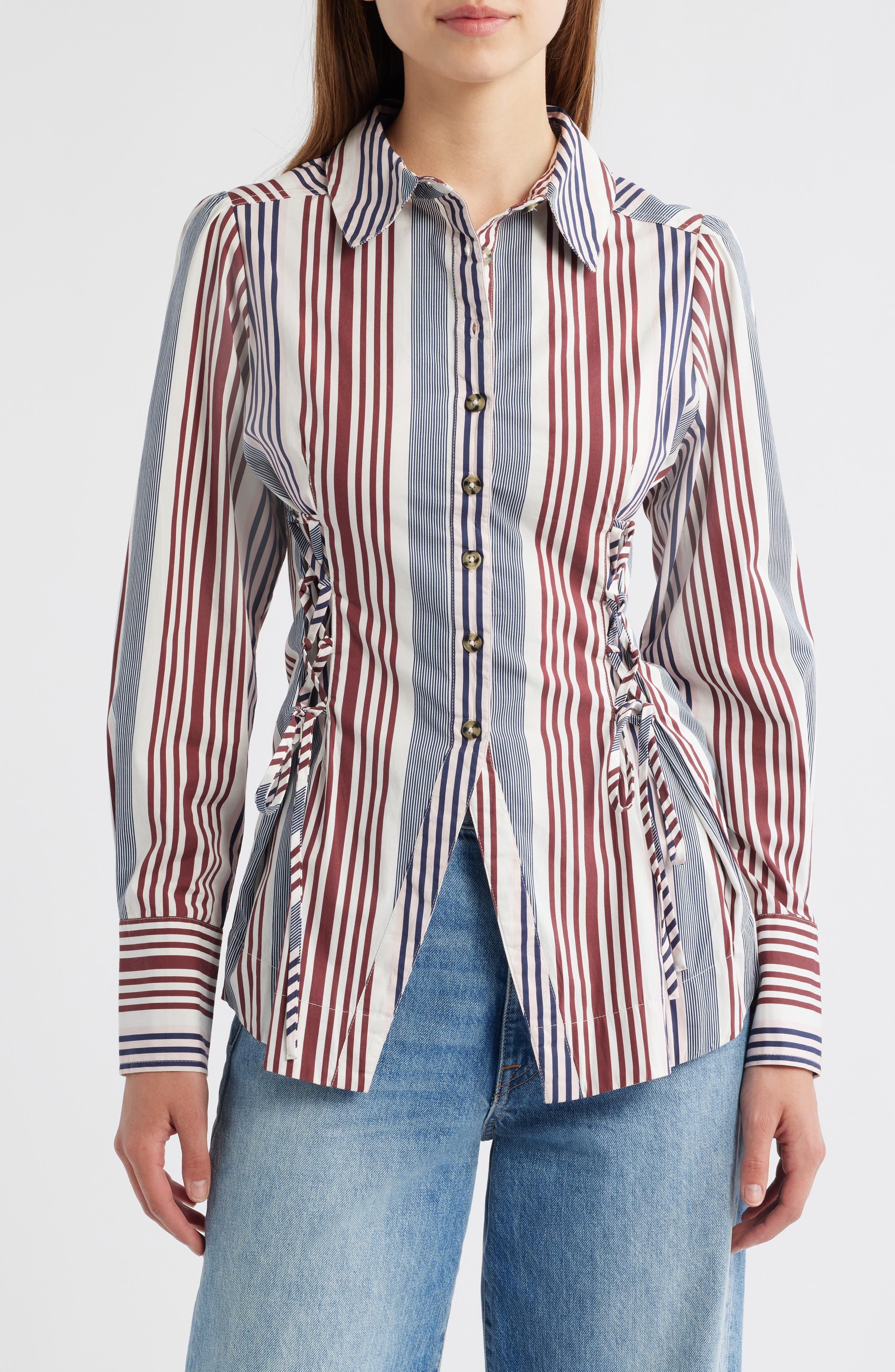 Damson Madder Jilla Stripe Lace-Up Button-Up Shirt (Women) | Nordstrom