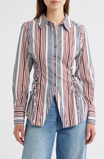 Jilla Stripe Lace-Up Button-Up Shirt