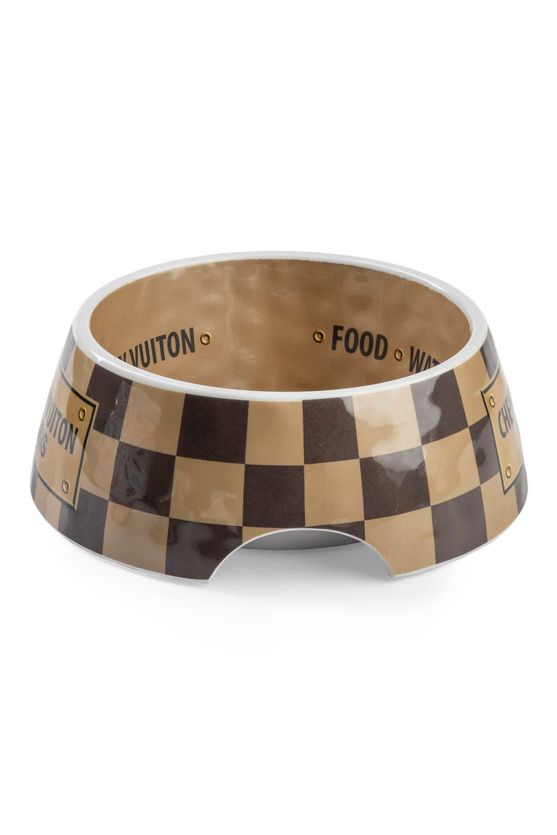 Checker Chewy Vuiton Pet Bowl, Alternate, color, BROWN TAN