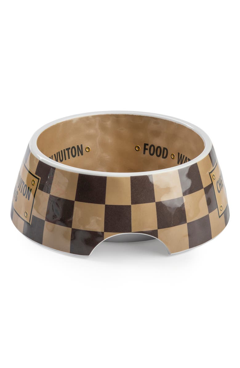 Haute Diggity Dog Checker Chewy Vuiton Pet Bowl, Alternate, color, Brown Tan