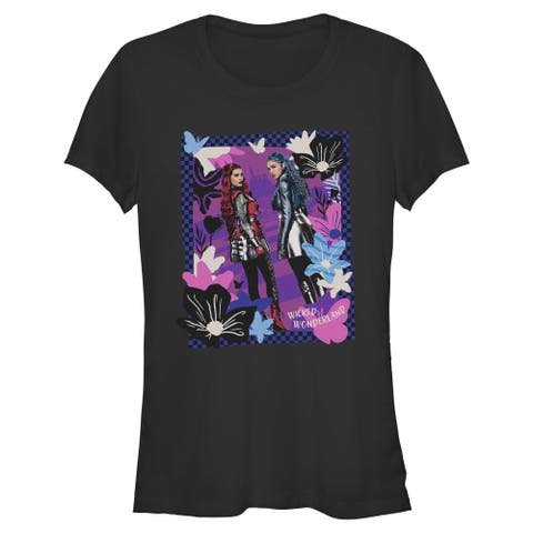 Junior's Descendants Wicked Wonderland Floral Chloe and Red Portrait  Graphic T-Shirt