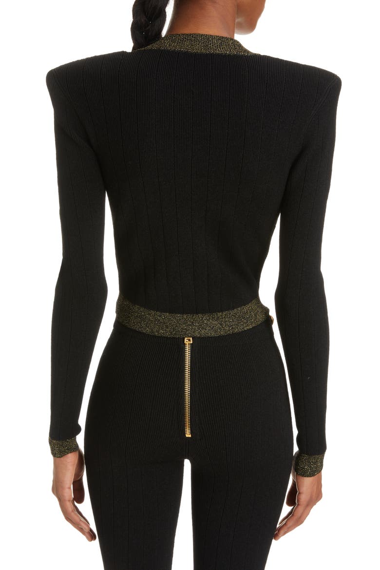 Metallic Trim V-Neck Cardigan, Alternate, color, BLACK/ GOLD