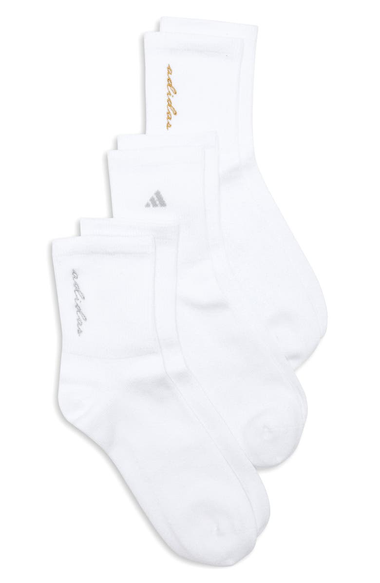 adidas Luxe 3-Pack High Quarter Socks, Main, color, White/ Gold/ Silver