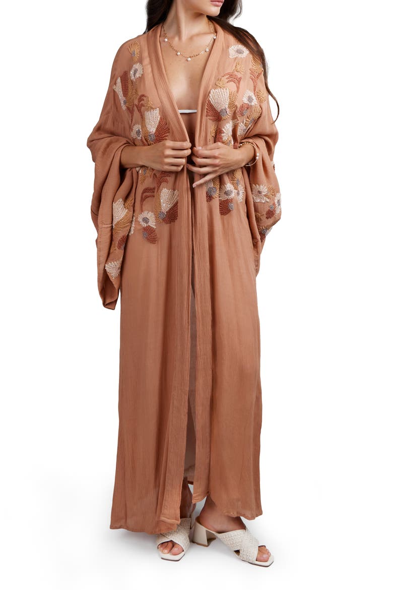 Embroidered Caftan, Main, color, BROWN