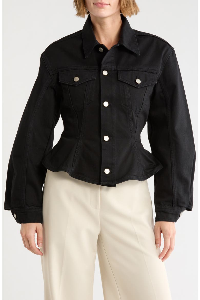 Fluted Crop Denim Jacket, Main, color, BLACK