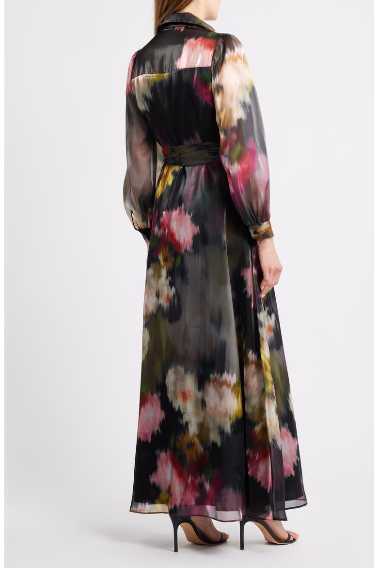 Abstract Floral Long Sleeve Organza Gown, Alternate, color, BLACK MULTI